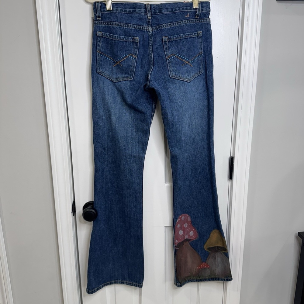 Vintage Delia's Y2K Flare Jeans 7/8 Hand Painted Mushroom Fairycore Cottagecore - Picture 4 of 10